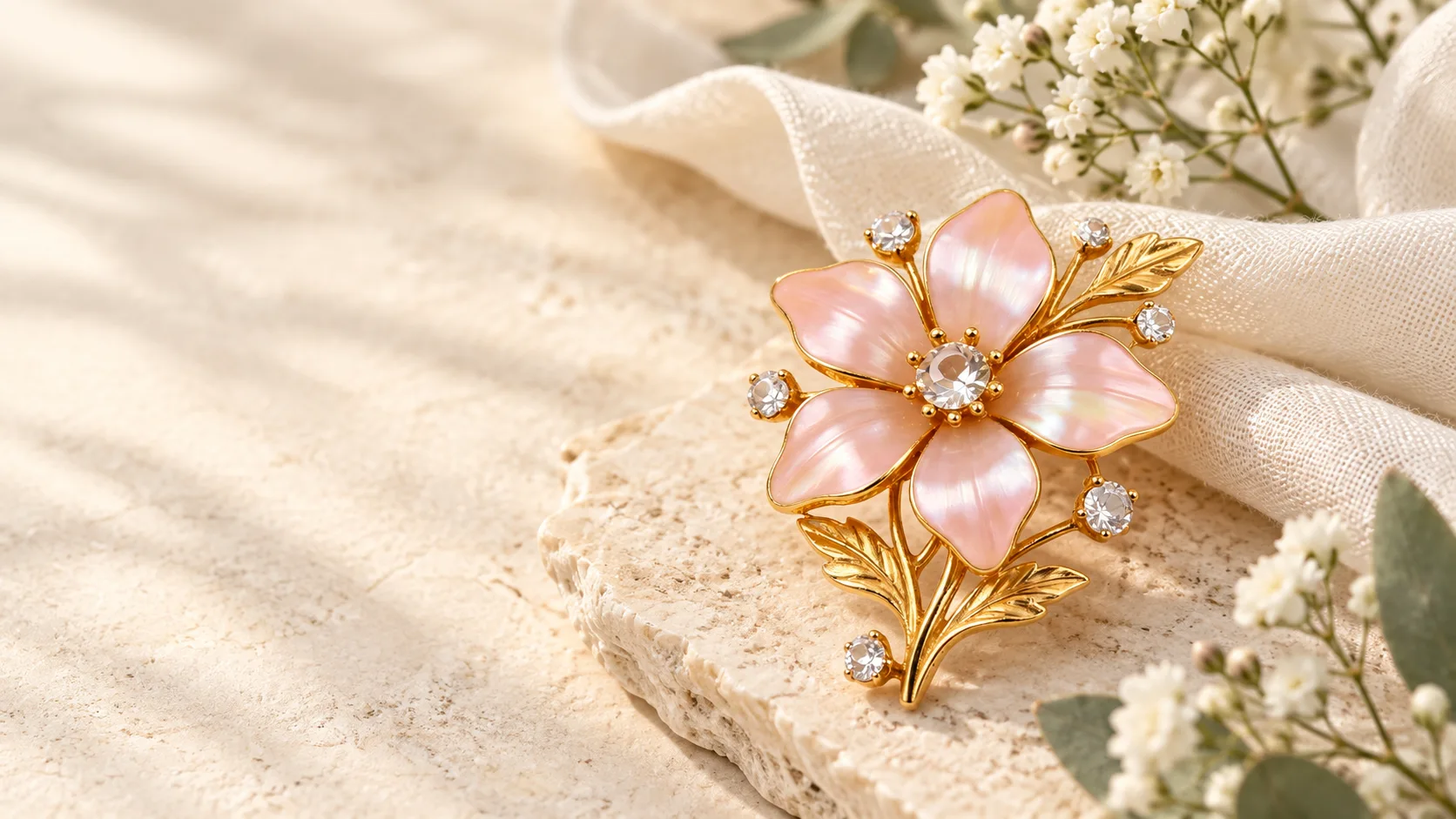 Newly photographed vintage pink floral brooch