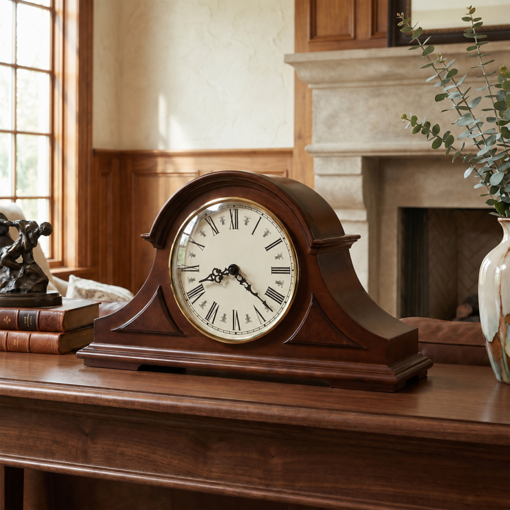 Cherry Wood Triple-Chime Mantel Clock — view 1